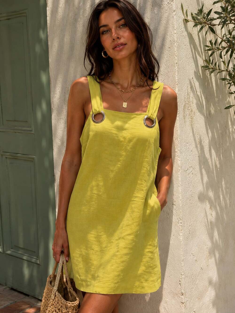 Style Mafia x Free People Neon Linen Shift Mini Dress